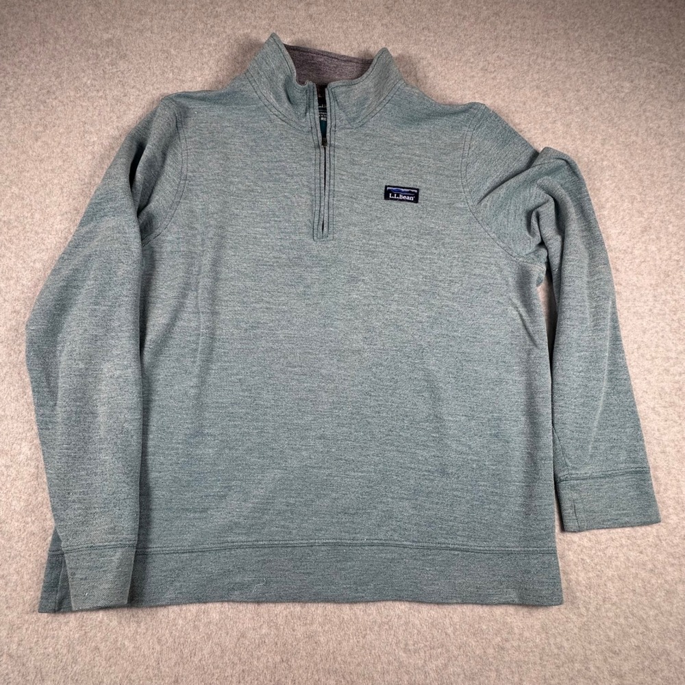 LL Bean Mens Traditional Fit Quarter Zip Pullover Sweater Teal Blue Large 513021